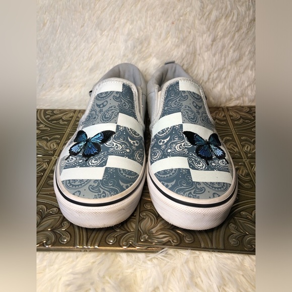 Vans Slip-On Patchwork Sneakers - White and Blue with Butterfly Missy 5 - Picture 2 of 16